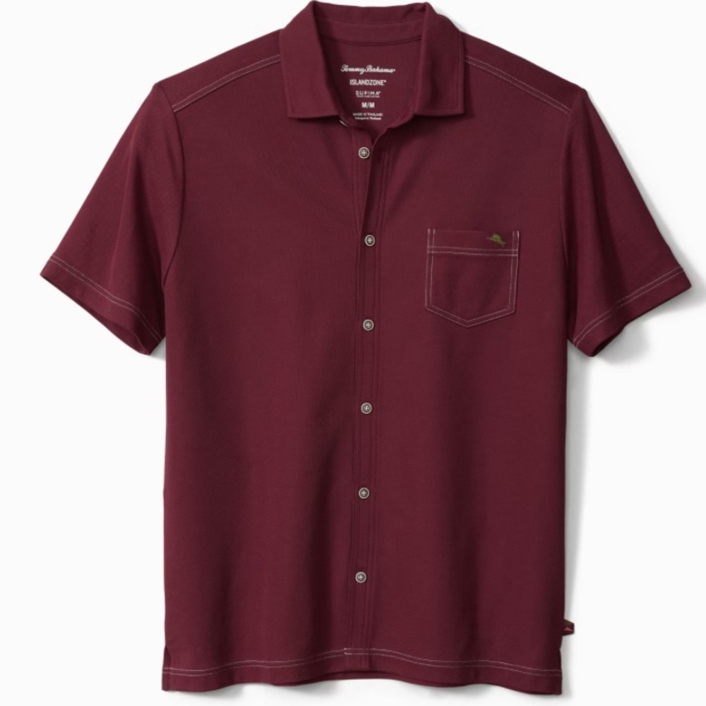 Tommy Bahama Men's Emfielder Knit Camp Shirt - Burgundy